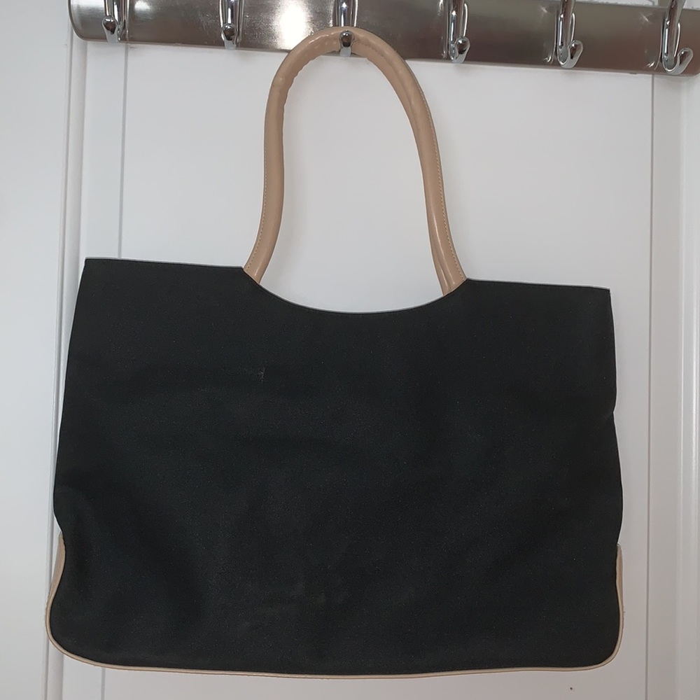 Leonard Drake Black Nylon Tan Shoulder Tote Bag - Picture 2 of 11